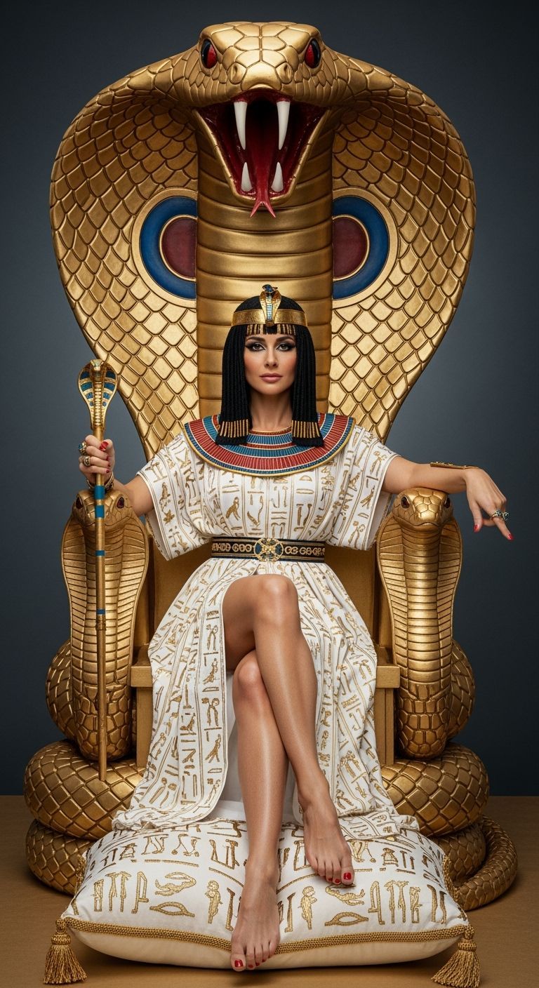 Egyptian Queen on Golden Cobra Throne