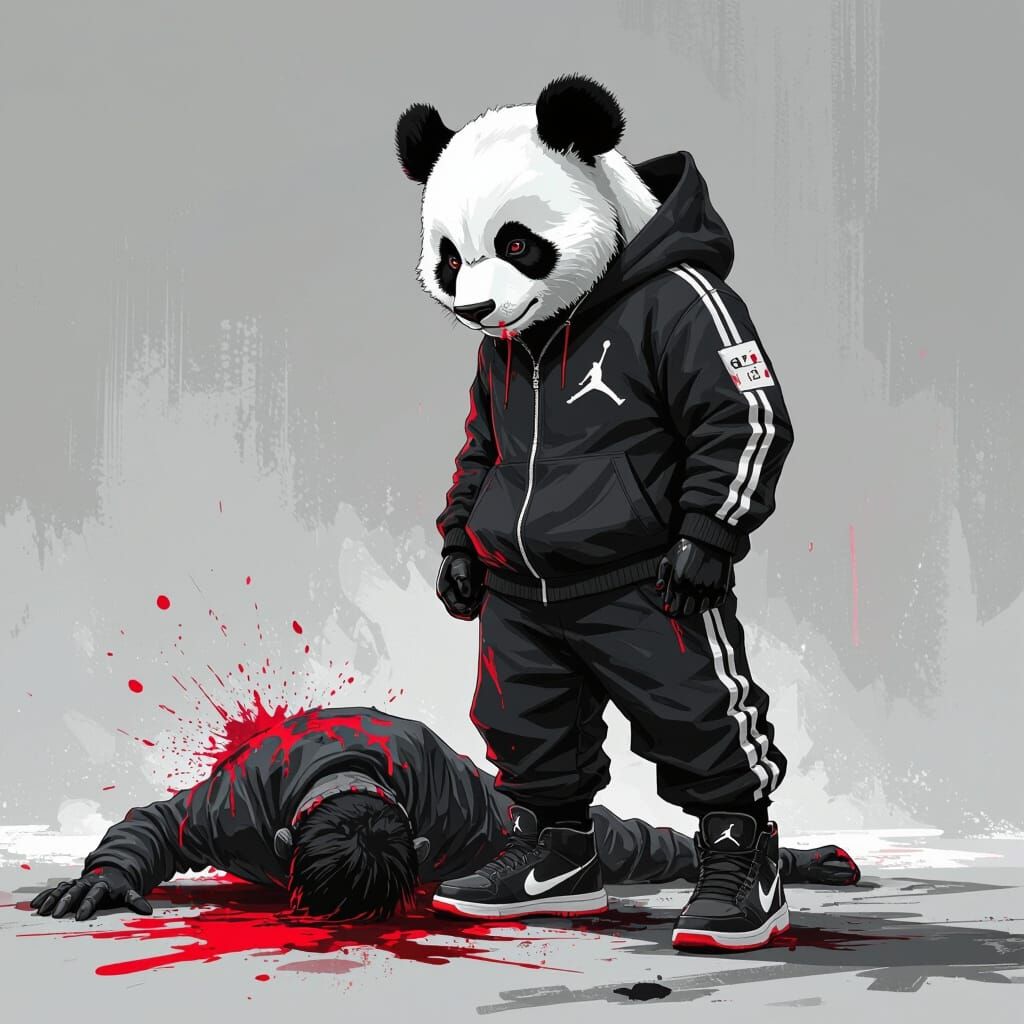 Panda-Monkey Hybrid in Gritty Akira Toriyama Style