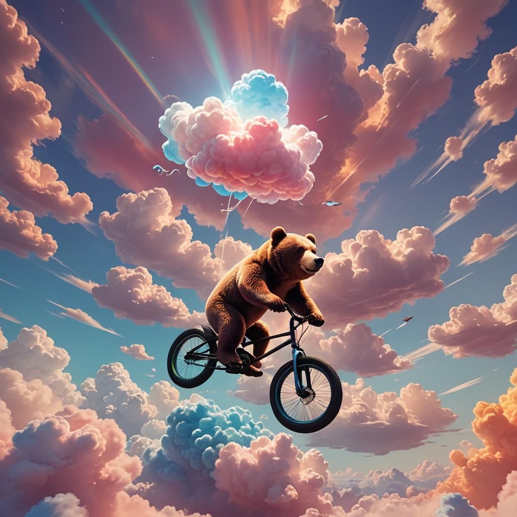 Bear Cloud Rides Bike: 3D Digital Art