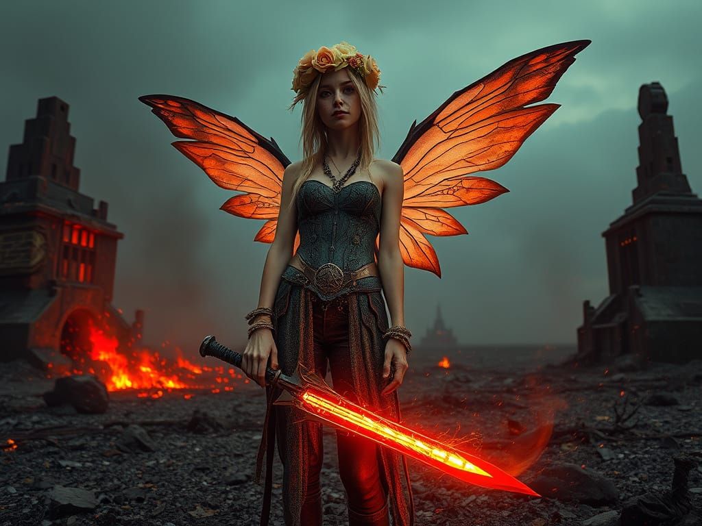 Wargirl in Post-Apocalyptic Hellscape with Cinematic Lightin...