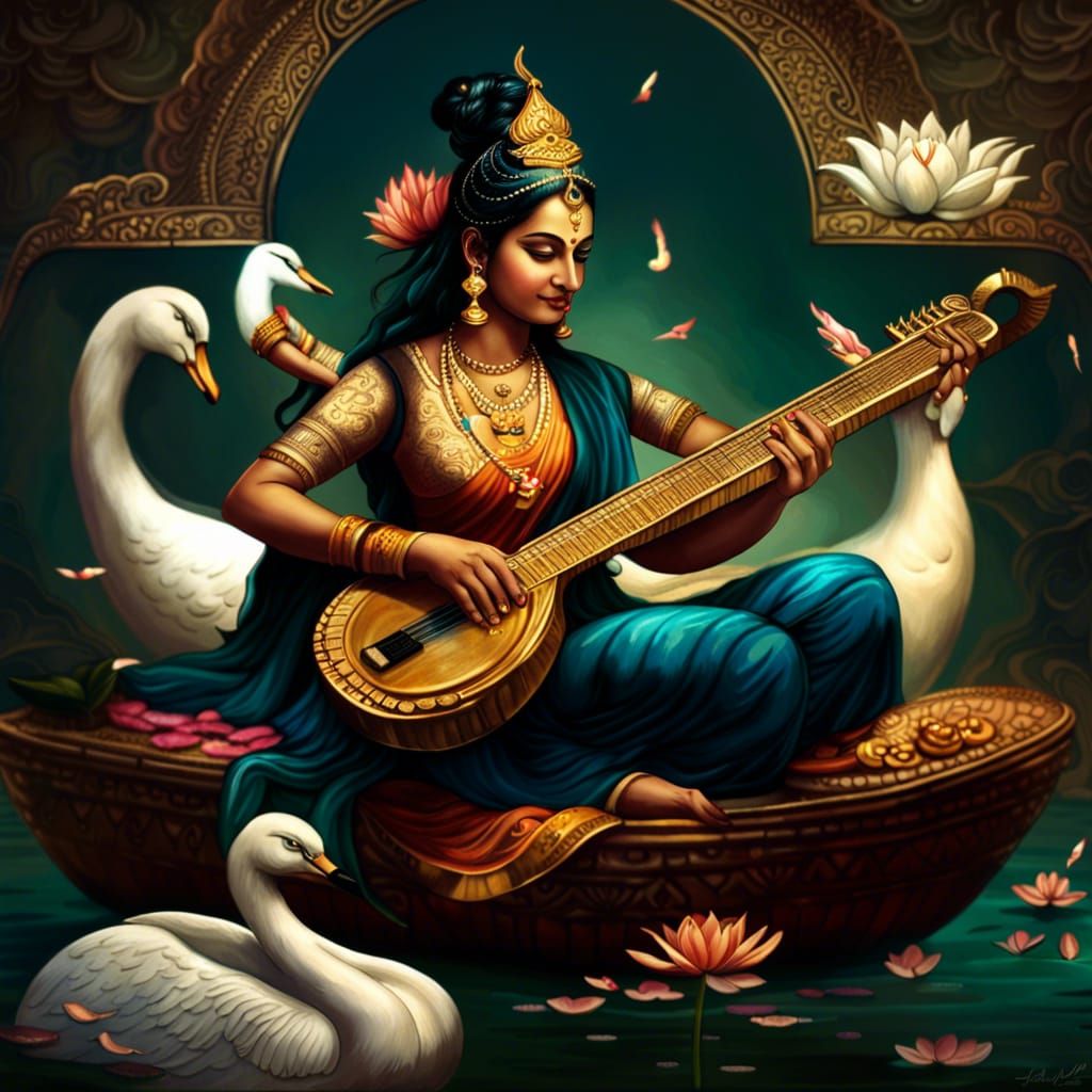 Maa Saraswati plays her Veena