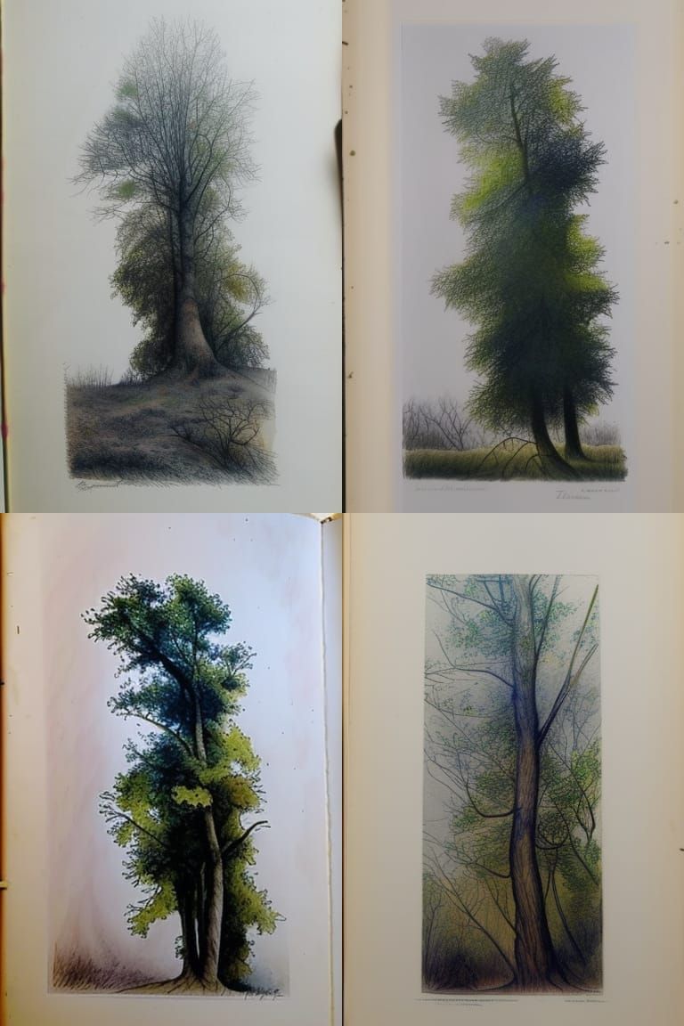 Woodland Forest Trees in Watercolor Illustration Style