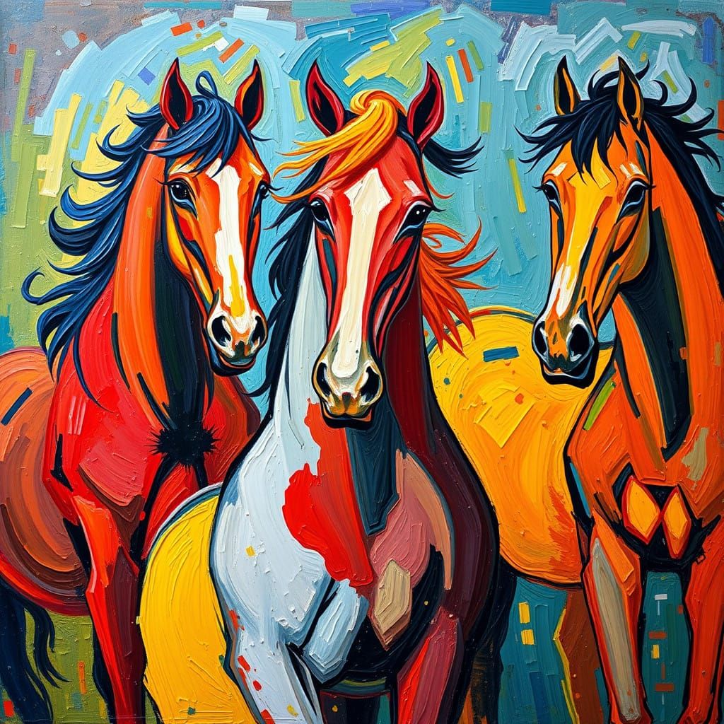 Energetic Neo-Expressionist Horses in Vibrant Colors