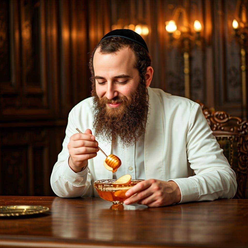 Orthodox Jew Dipping Apple in Honey, Steampunk Style