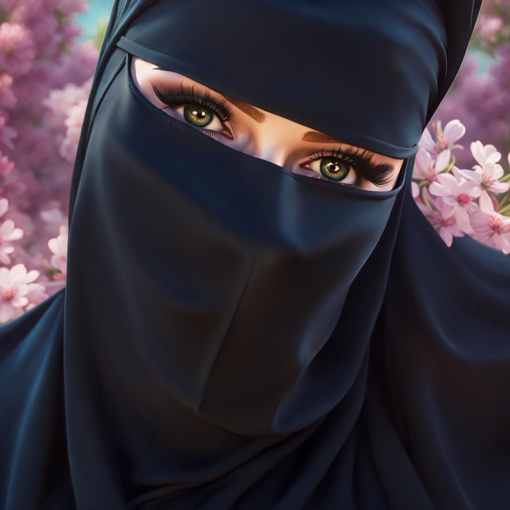 Glamorous Niqab Woman Portrait in Oil Painting Style