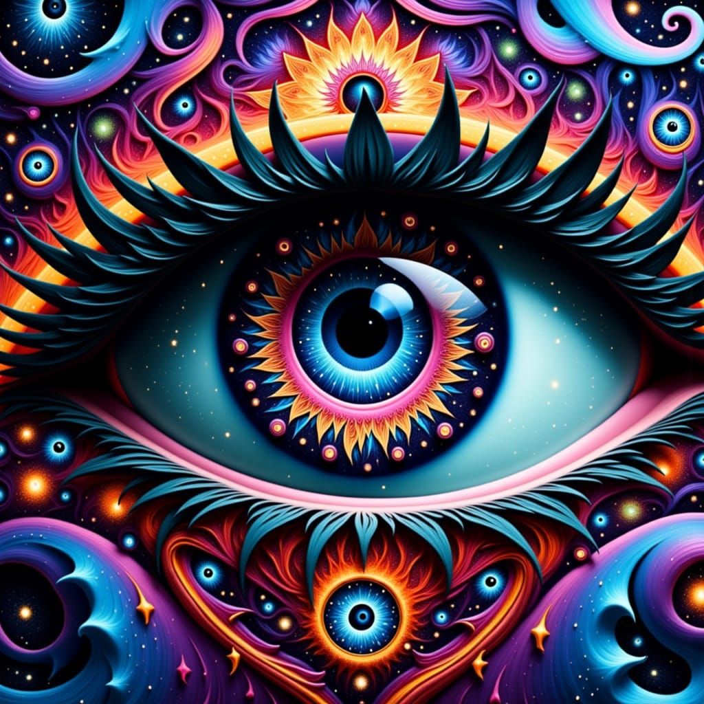 Vibrant Dreamlike Eye with Swirling Mandalas in Psychedelic ...