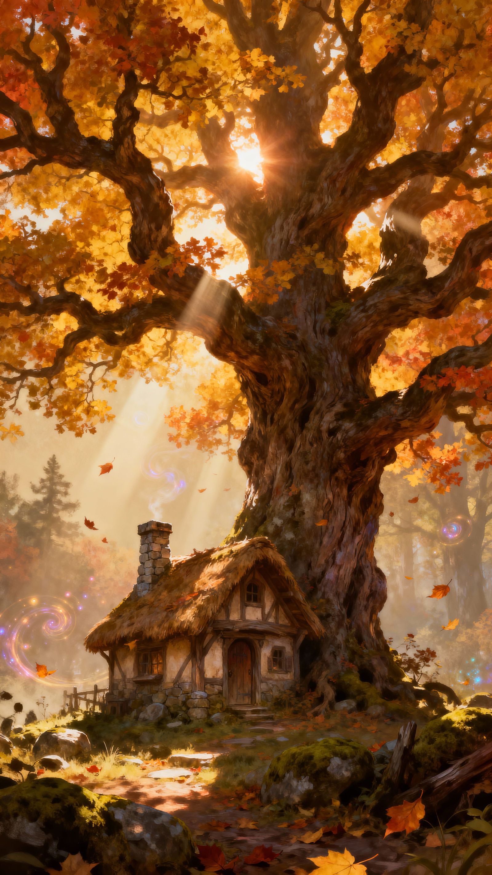 Tiny Autumn Cottage in Detailed Fantasy Illustration Style