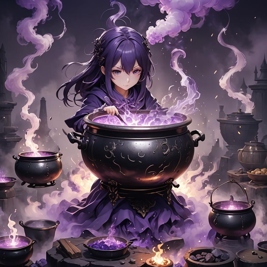 Cauldron with Purple Smoke: 3D Anime Art