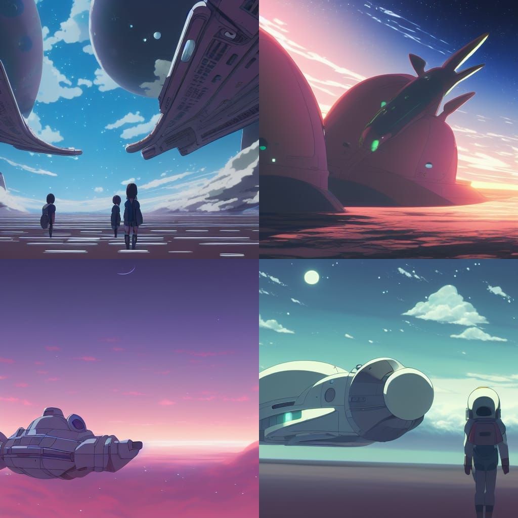 Anime Spaceships in Studio Ghibli Style