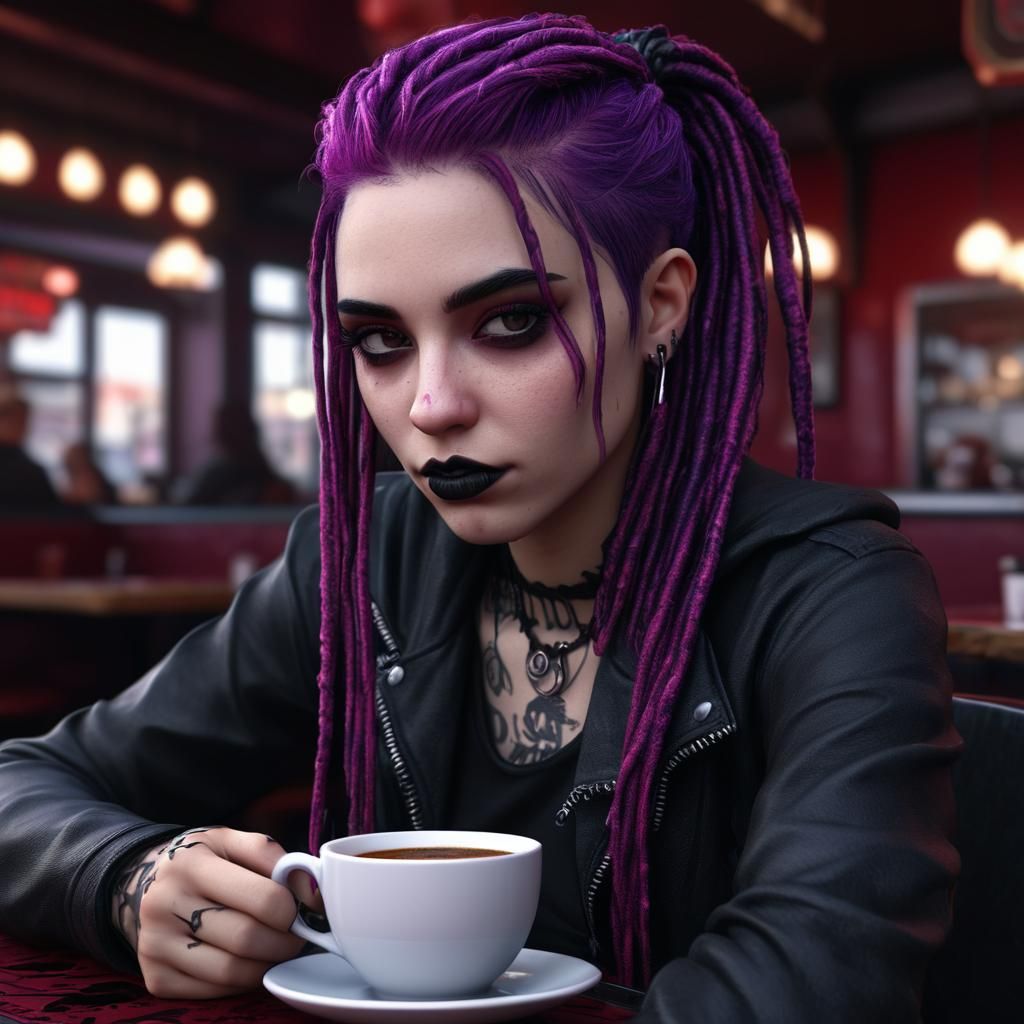Emo Goth Girl with Dreadlocks in Detailed Matte Painting