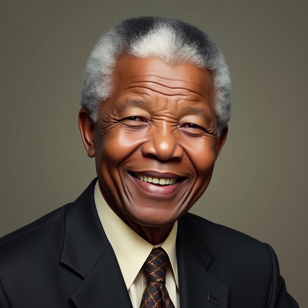 Photorealistic Portrait of Nelson Mandela with Warm Smile an...