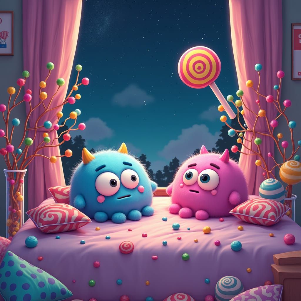 Endearing Depression Monsters in Whimsical Candyland Bedroom