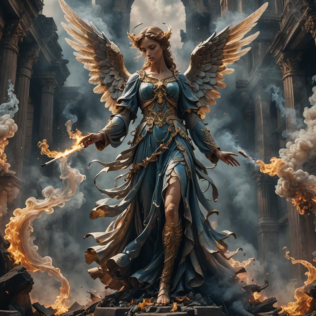 Angel Figure Emerging From Cigarette Smoke