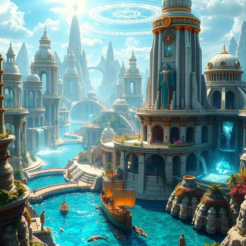 Cyberpunk Cityscape of Atlantis in Digital Art