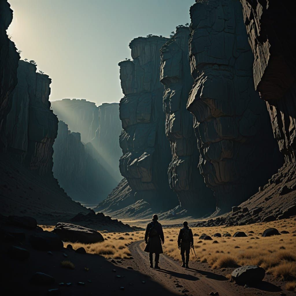Cinematic Earthly Vistas: Ancient Rock Formations Amidst Ear...