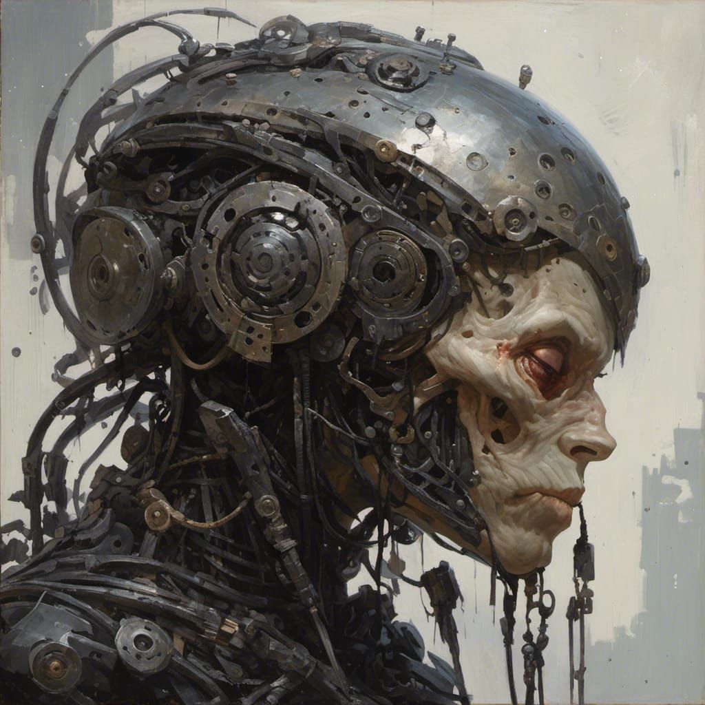 Bizarre Sci-Fi Mechanical Human in Oil Painting Style