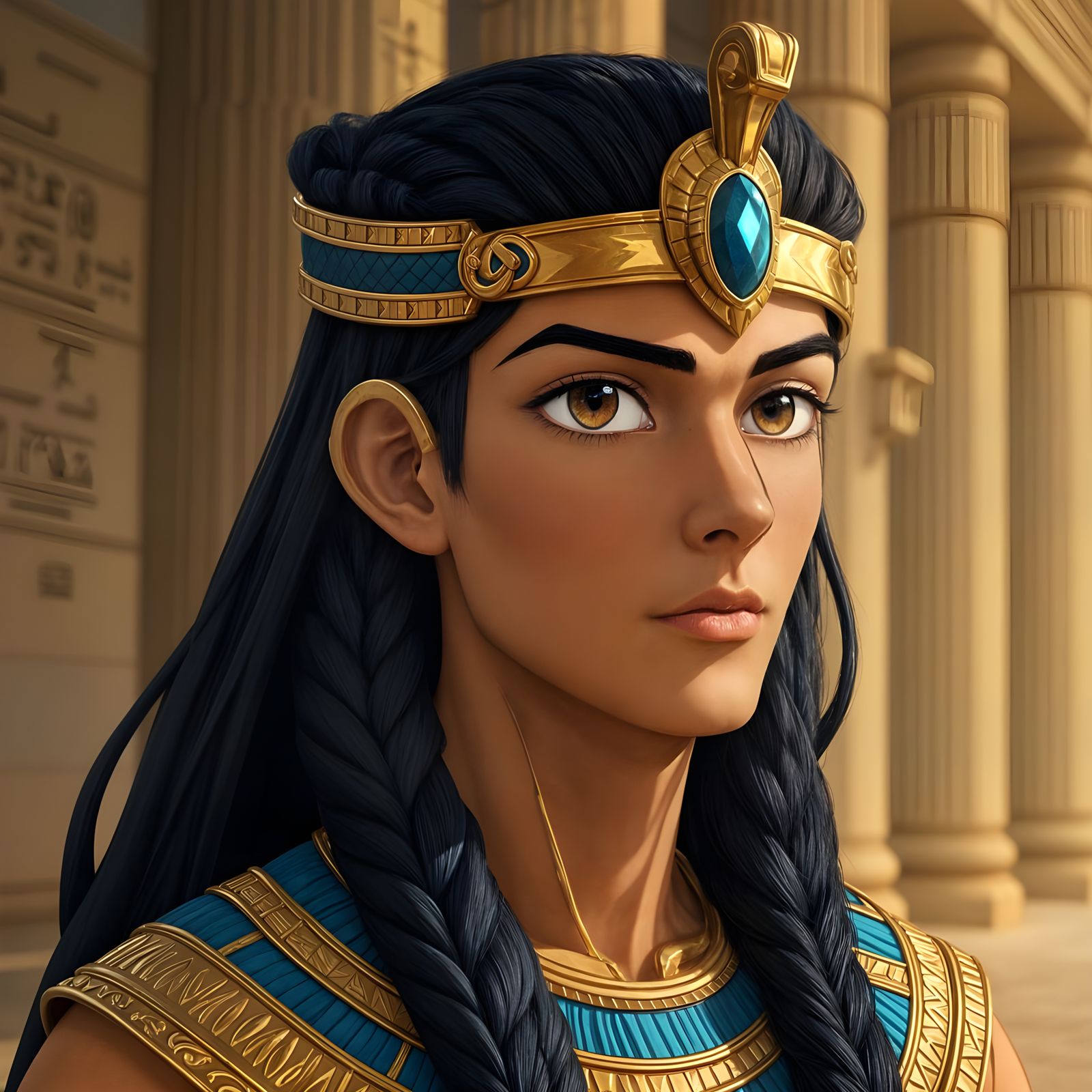 Regal Ancient Egyptian Pharaoh in Hyper-Realistic 3D Anime S...