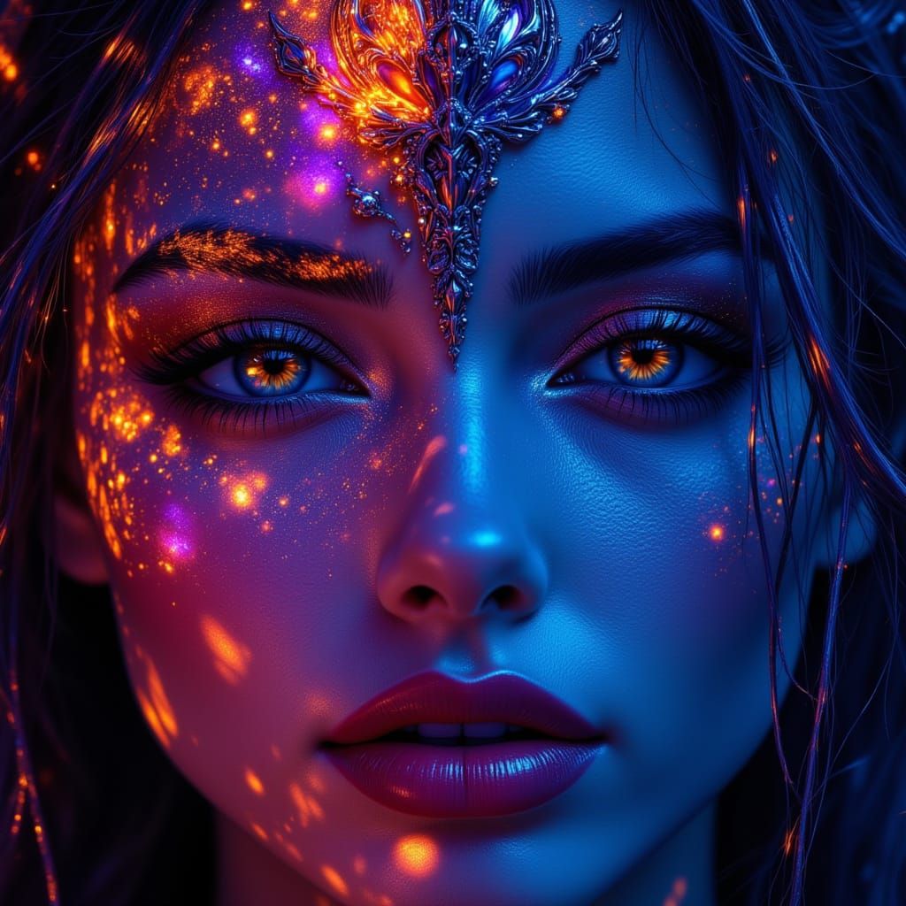 Split Composition of Life and Misery in Bioluminescent Color...