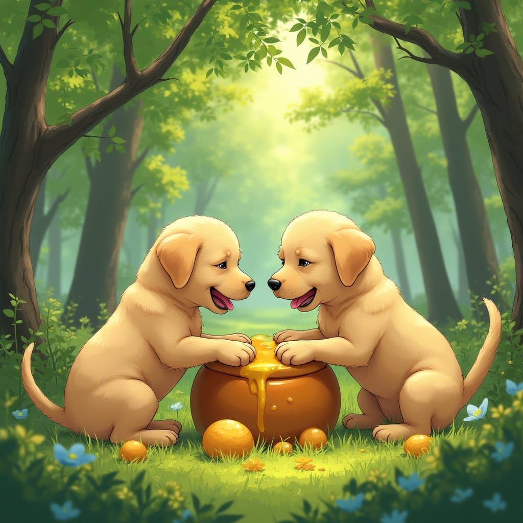 Golden Labradors Discover Vibrant Honeypots in Anime-Inspire...