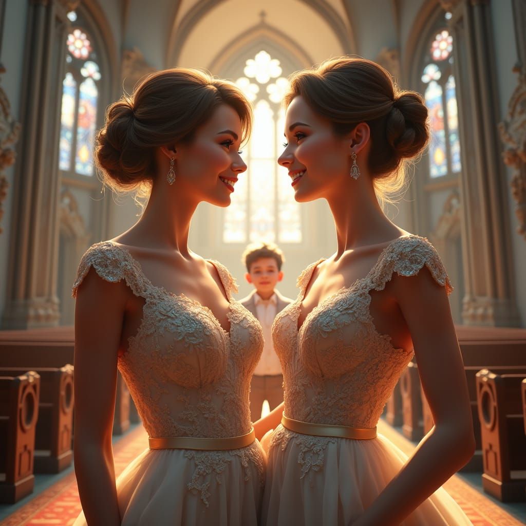 Grand Church Wedding Scene in Hyper-Realistic Style