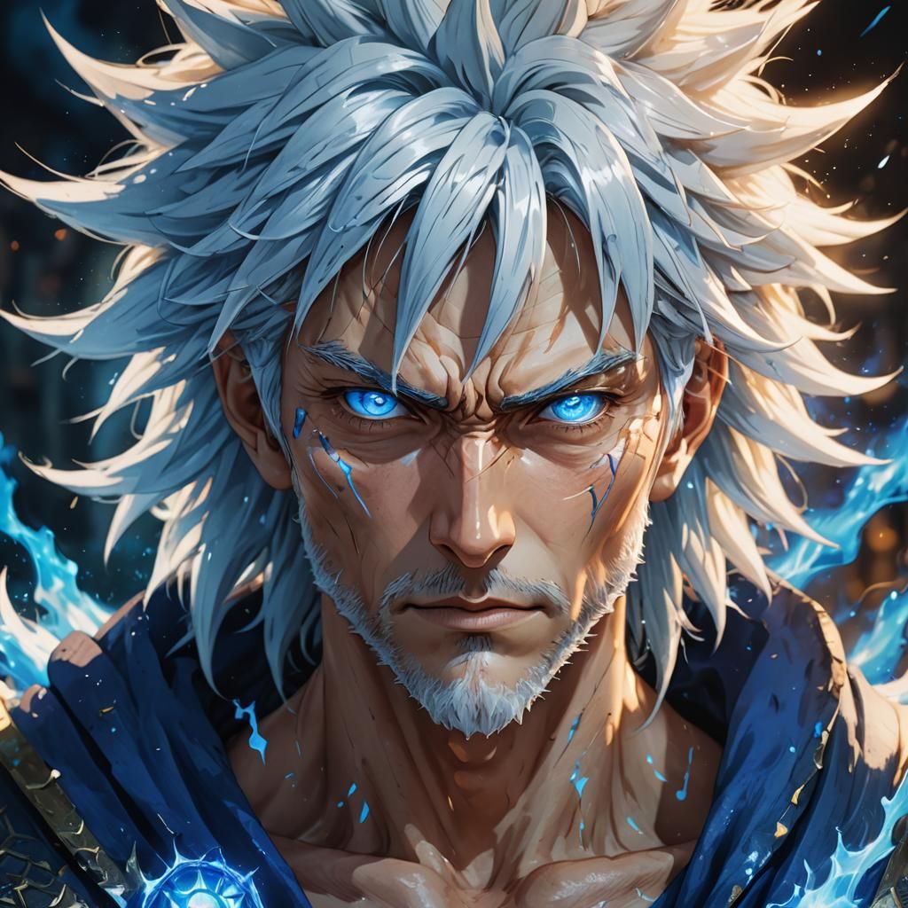 Anime Sorcerer with Blue Eyes and Aura