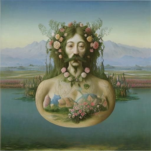 Surreal Landscape with Faded Flowers in Dali Style