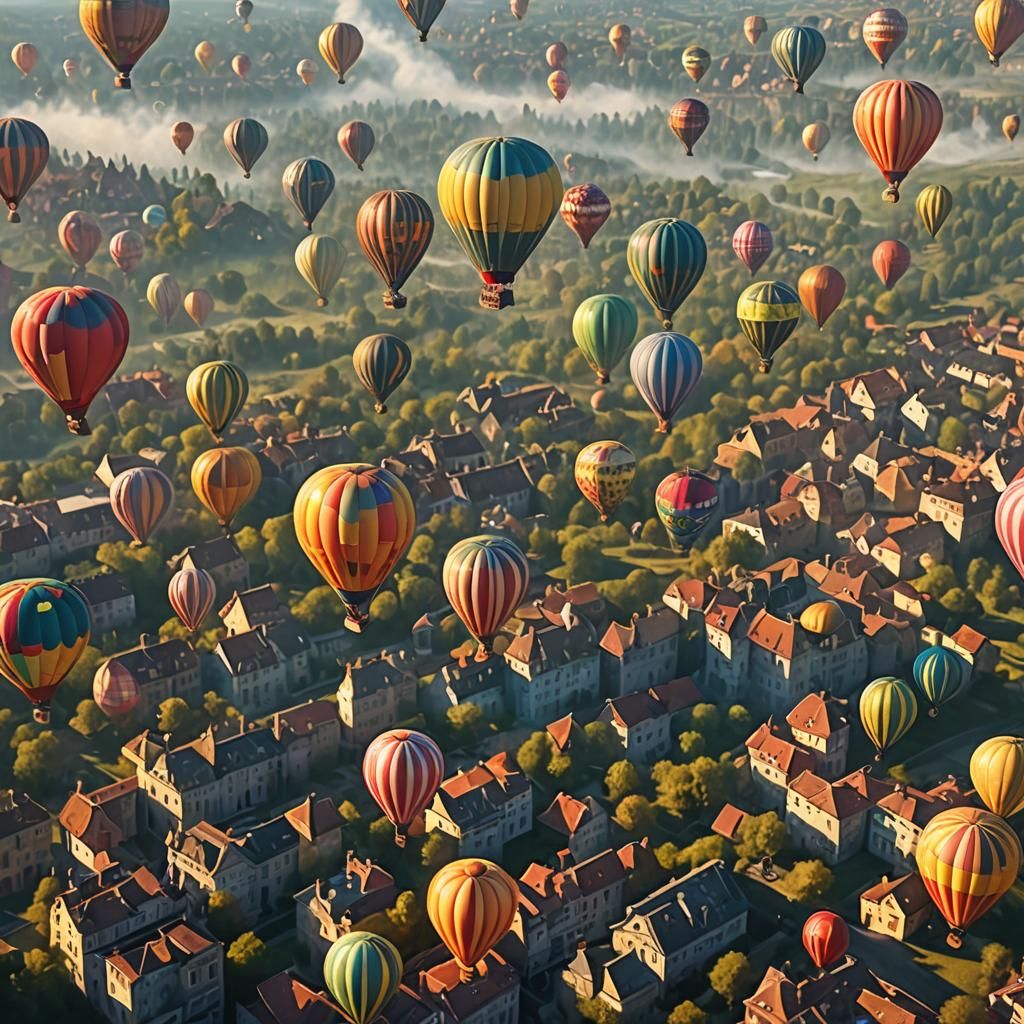 Colorful Hot Air Balloons in Rococo Matte Painting