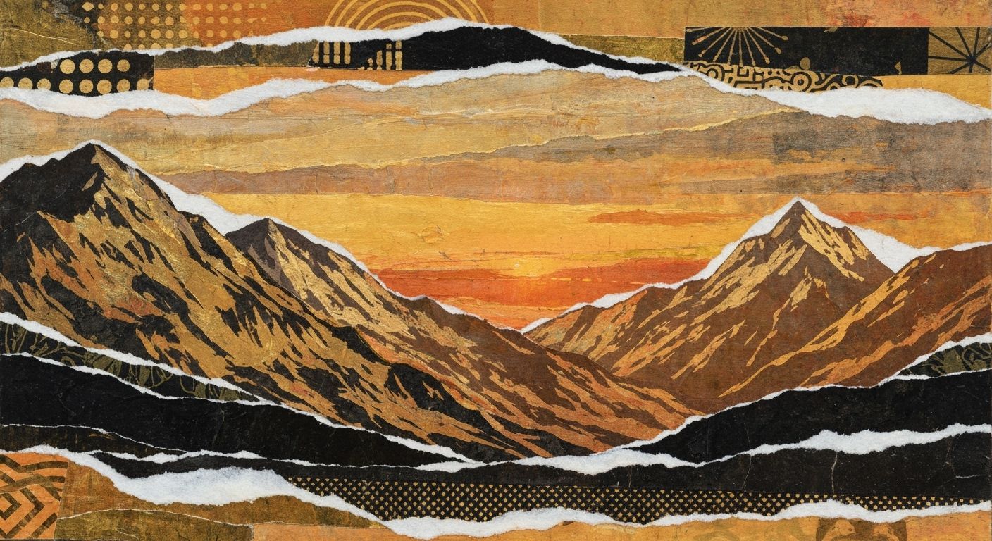 Collage Mountain Range at Sunset in Abstract Style