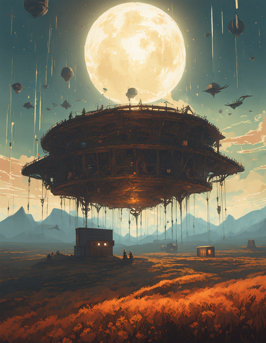 Surreal Minecraft Landscape with Rustic Barn and Golden-Hour...