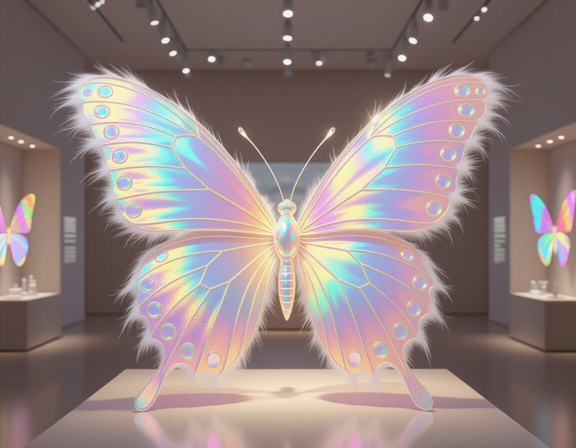 Iridescent Butterfly in Gold and Pink Light