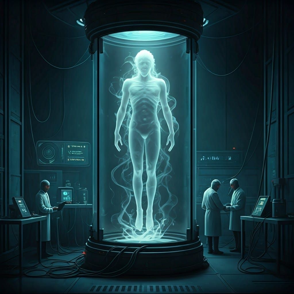 Ethereal Wraith Encaged in Laboratory, Biomechanical Fusion