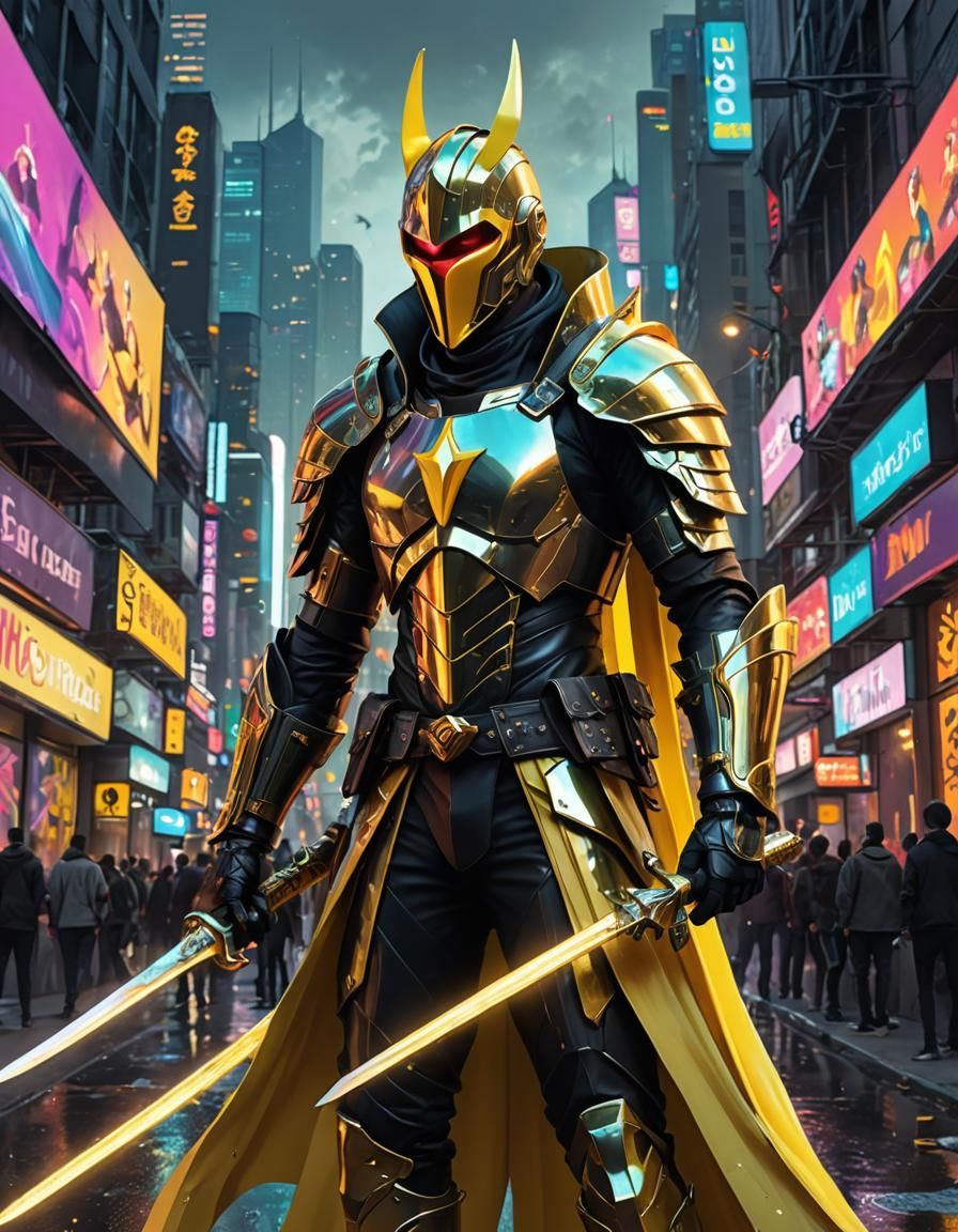 Banana Peel Prince with Sword in Cyberpunk Style