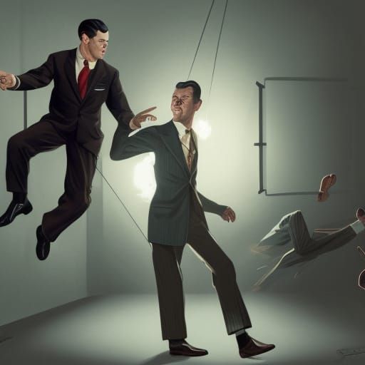 1950s Businessman's Powerful Kick, Digital Art