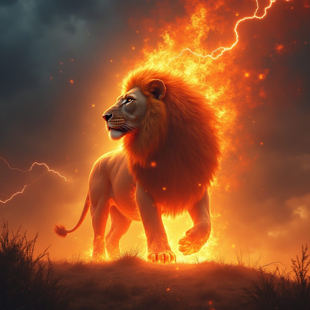 Majestic Lion Engulfed in Golden Inferno