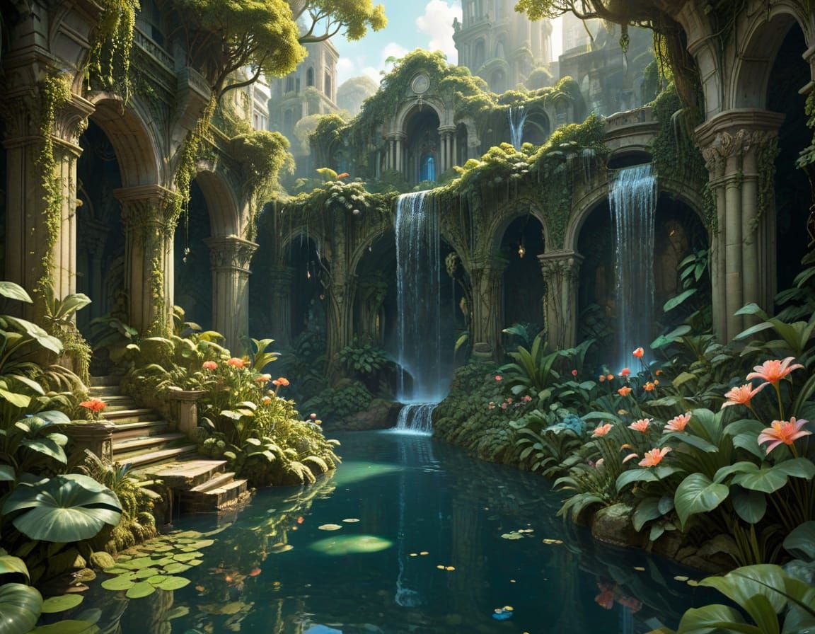 Lost Jungle City in Art Nouveau Style