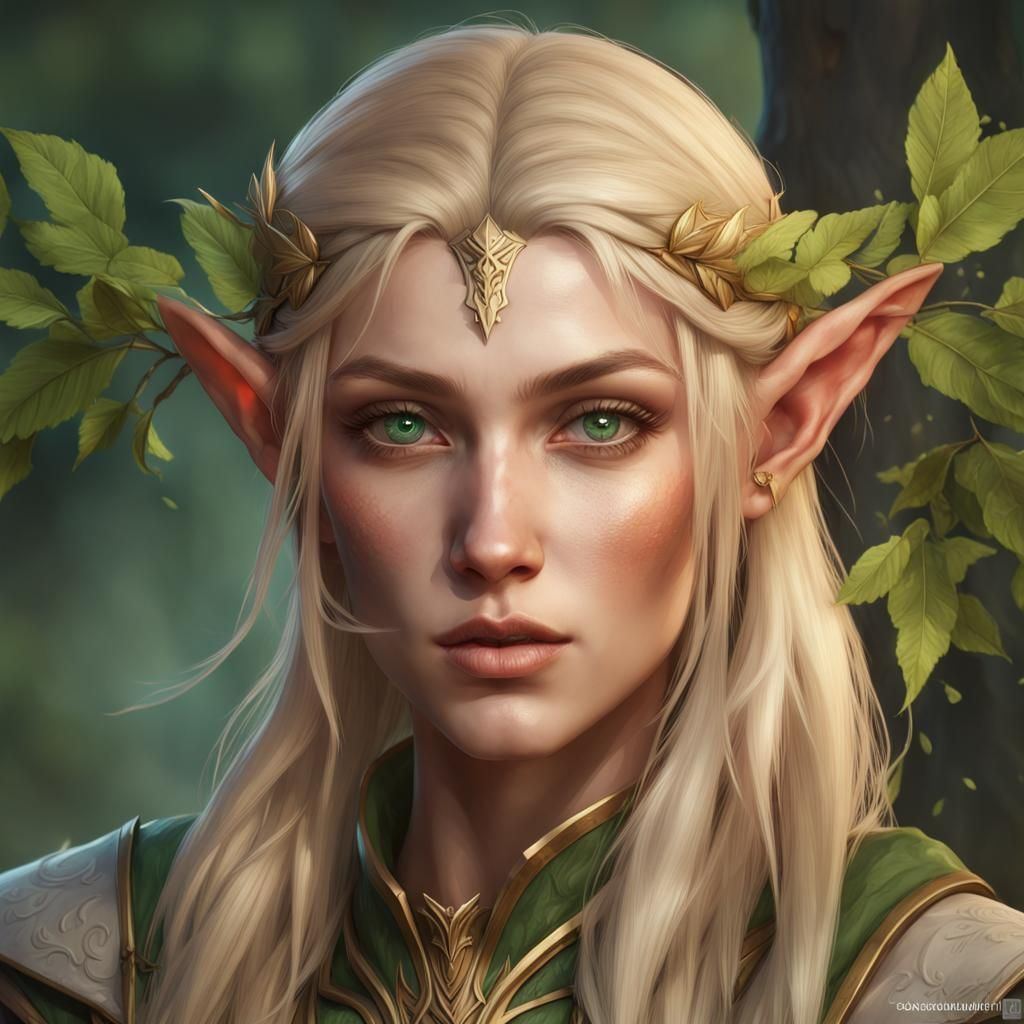 Wood Elf Cleric Portrait in Hyperdetailed Style