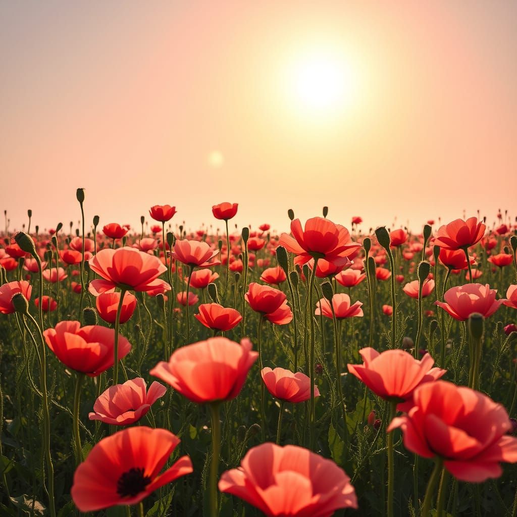 Vibrant Red Poppy Field in Full Bloom