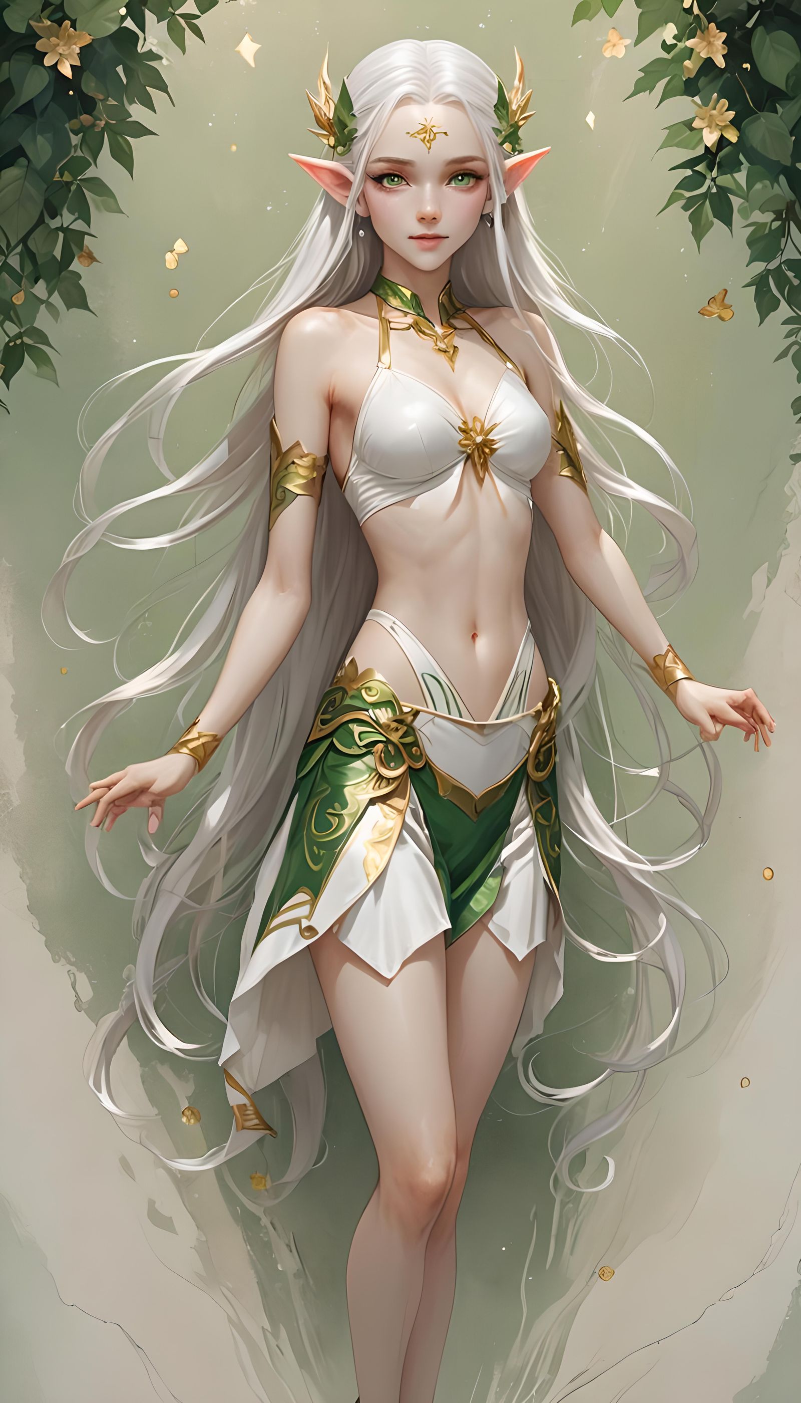 Beautiful Elf Girl in White and Gold Swimwear