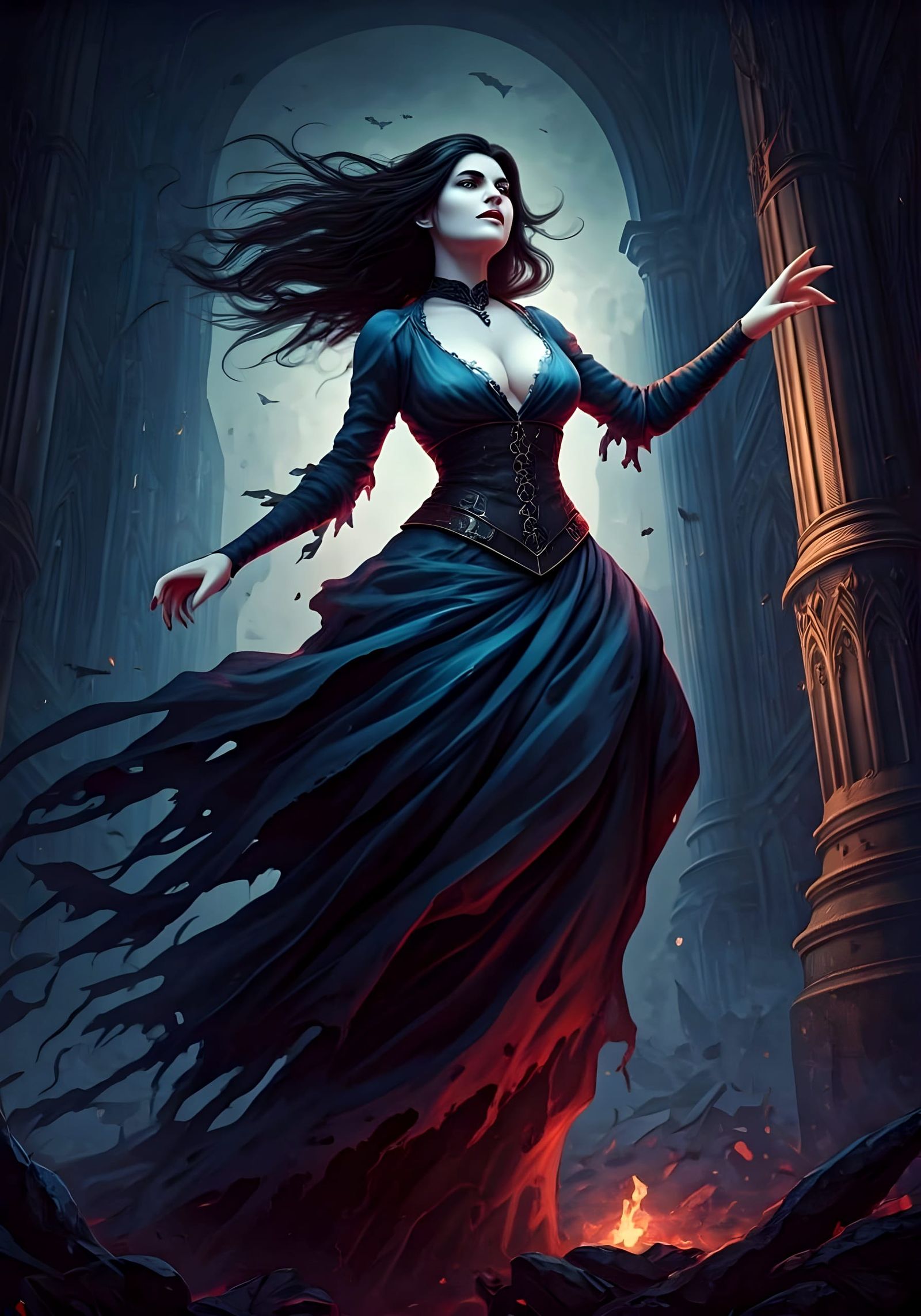 Ethereal Vampire Carmilla in Fantastical, Detailed Matte Pai...