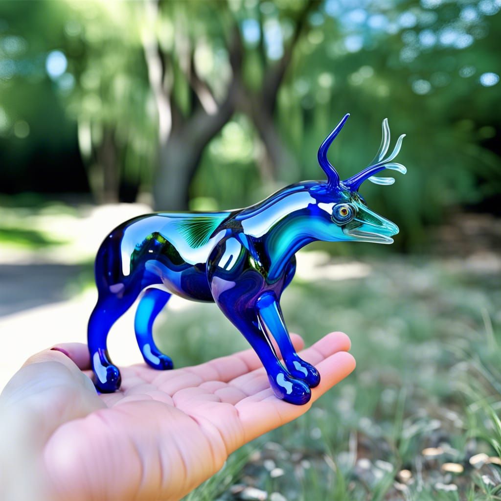 Blown Glass Animals, real, mythical, skilled glass blower, three-dimensional, hyper reflective