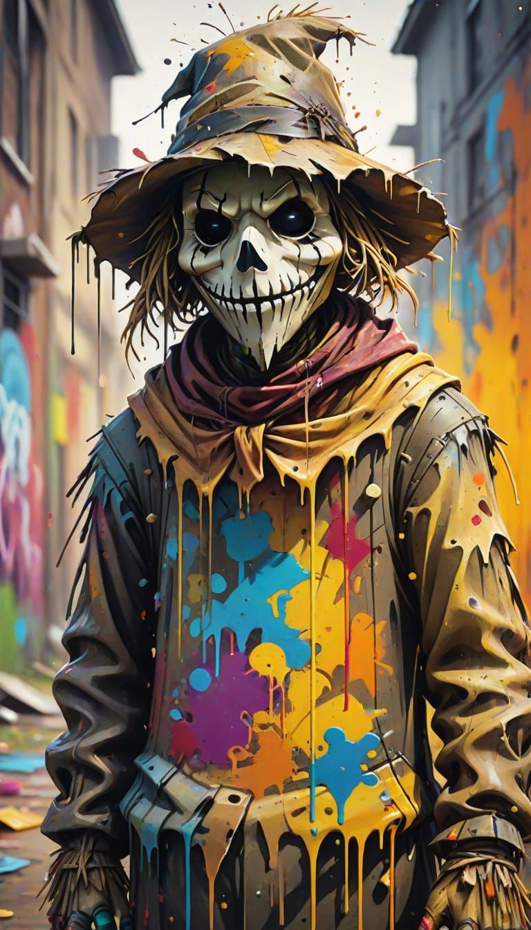 Sad Scarecrow in Urban Graffiti Art