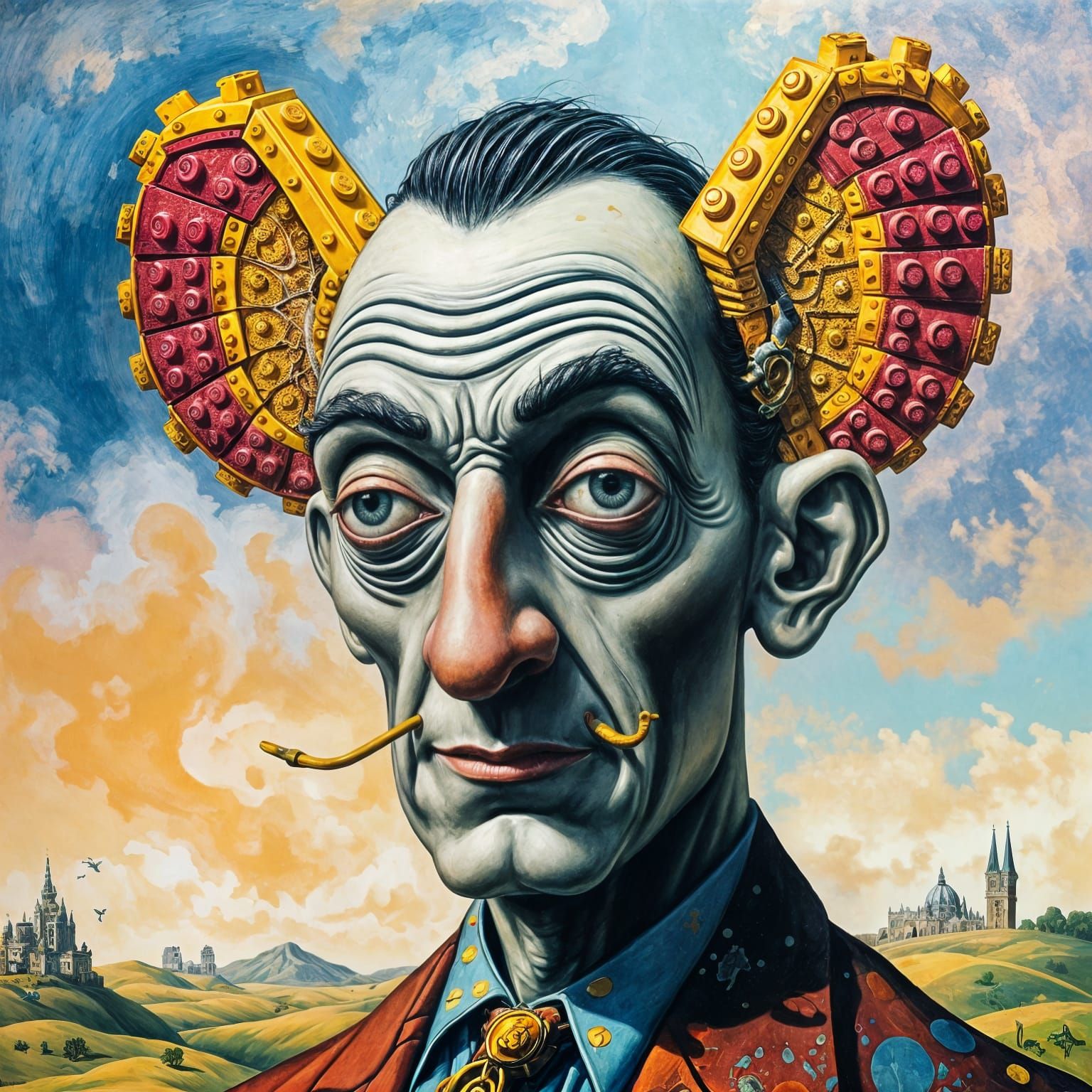 Surreal Salvador Dali with Lego Ears in Impasto Style