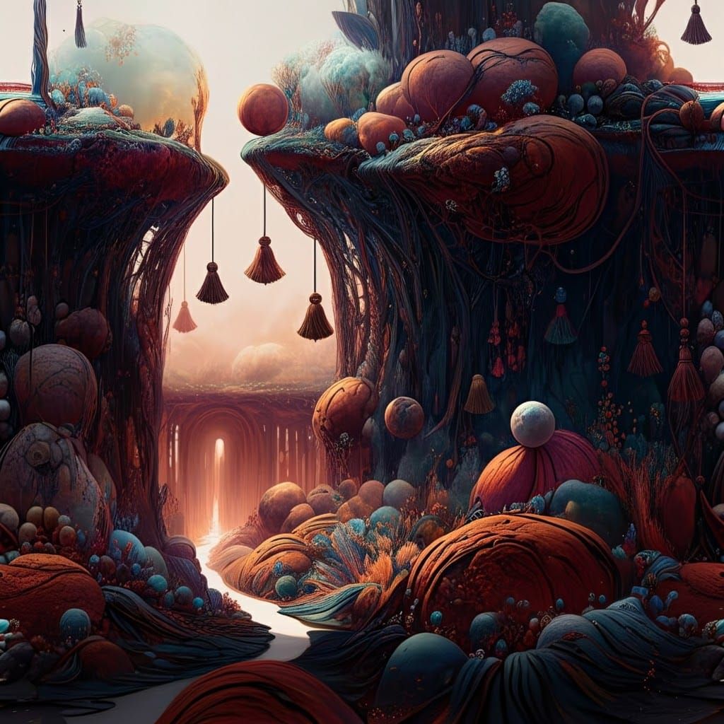 Mystical Realm with Tassels in Romanticism Style