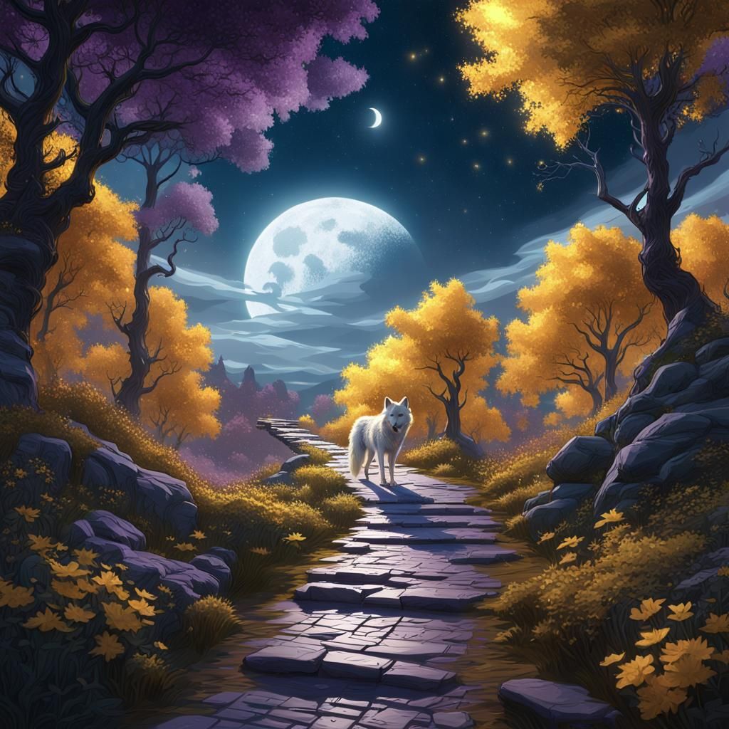White Wolf Under Moonlight: Dark Fantasy Art