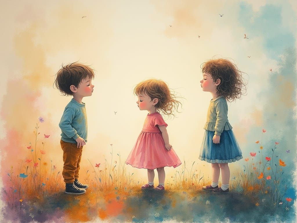 Whimsical Curiosity in Soft Hues, Featuring Children at Play...