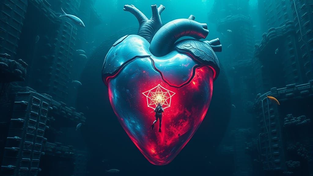 Mystical Gem Heart in Deep Sea