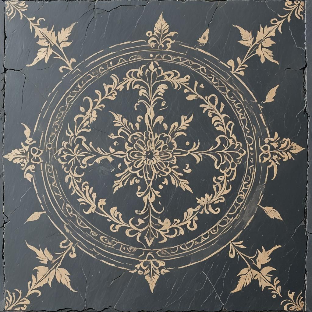Traditional Stencilled Design on Slate Surface