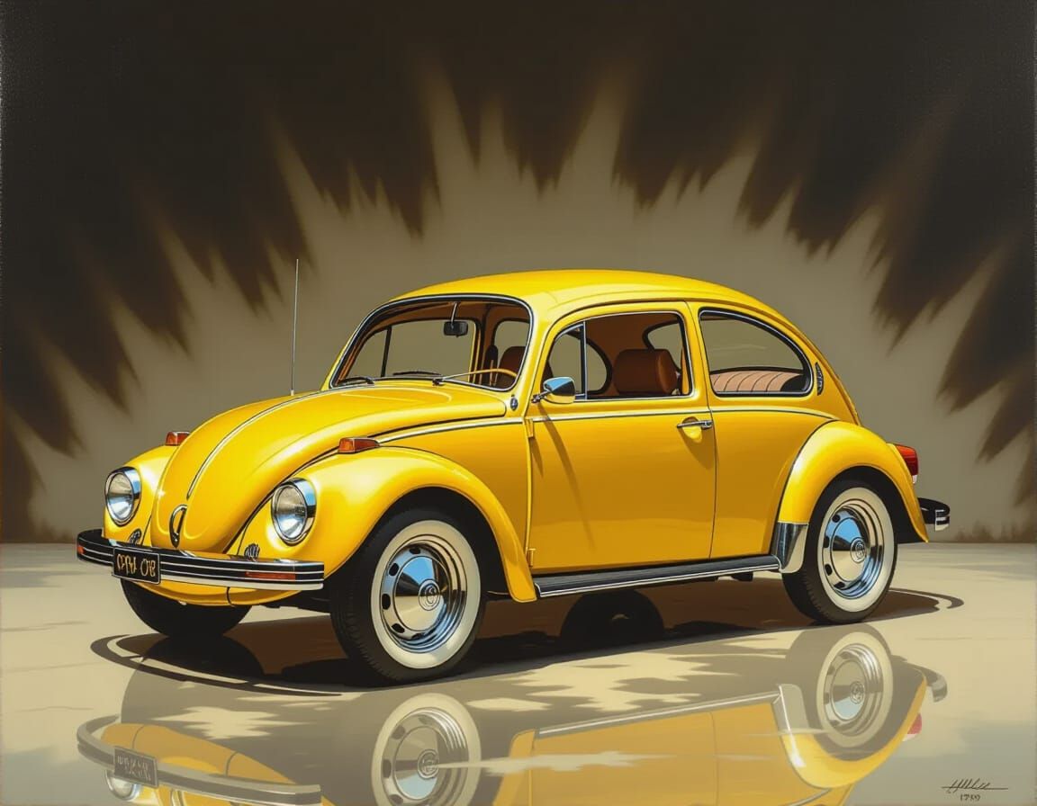 Vintage 1973 VW Beetle as Holbein Painting