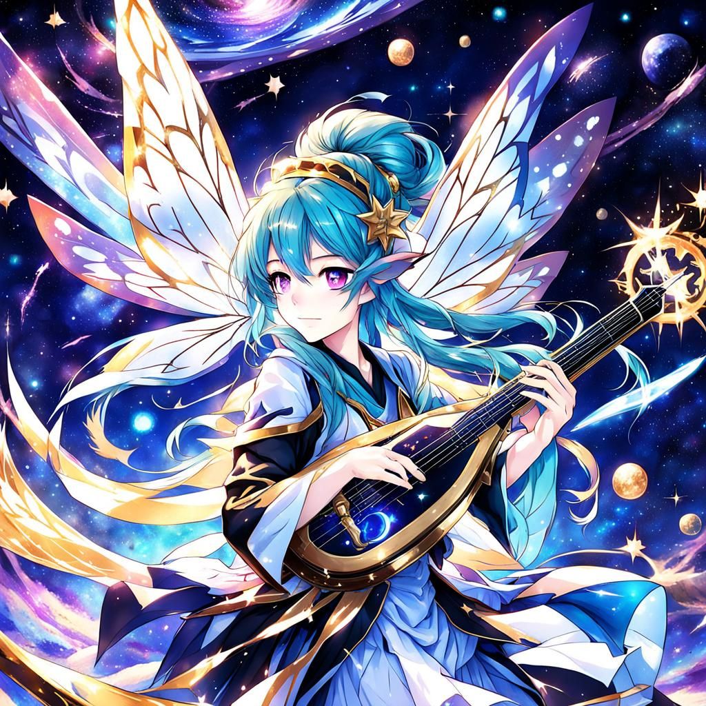 Anime Galaxy Fairy Bard Girl Art