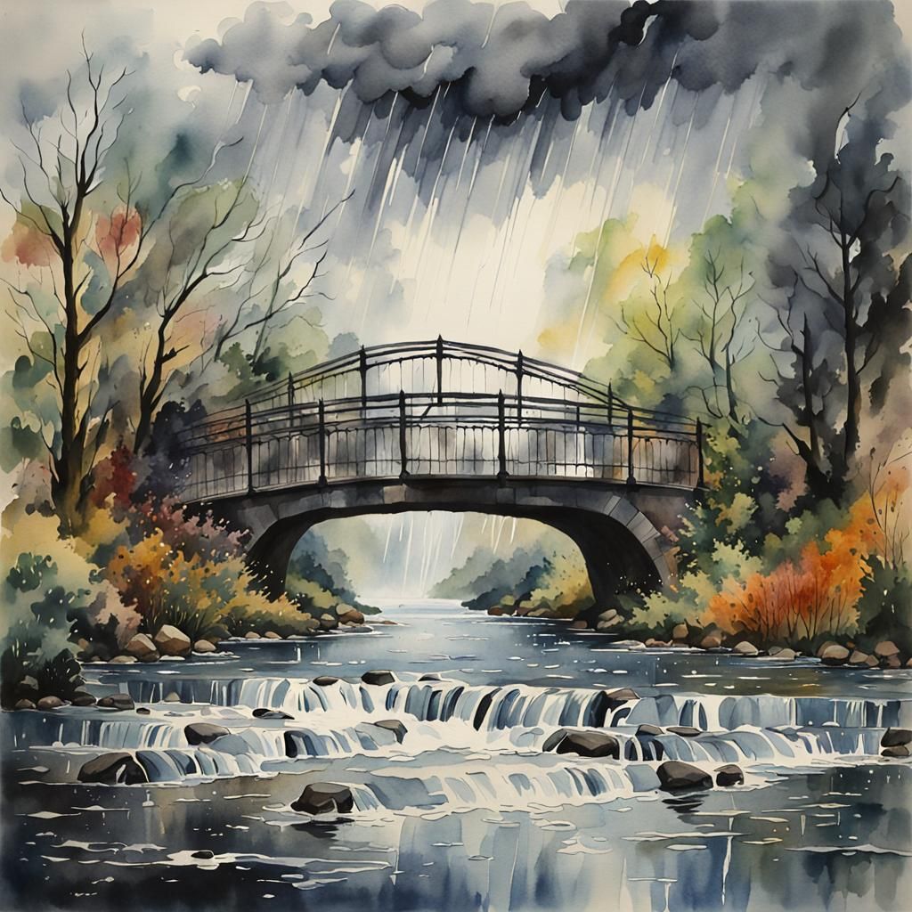 Dramatic Watercolor Bridge Over Troubled Waters